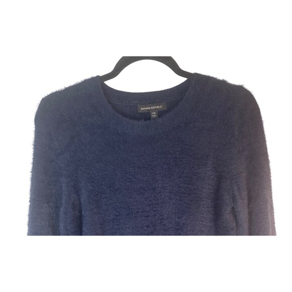 Banana Republic XS Fuzzy Navy Blue Sweater Long Sleeve Soft Nylon Cotton Blend - Picture 4 of 12